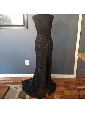 Black Sequin Spaghetti Strap V Cut Prom Party Dress Size Small